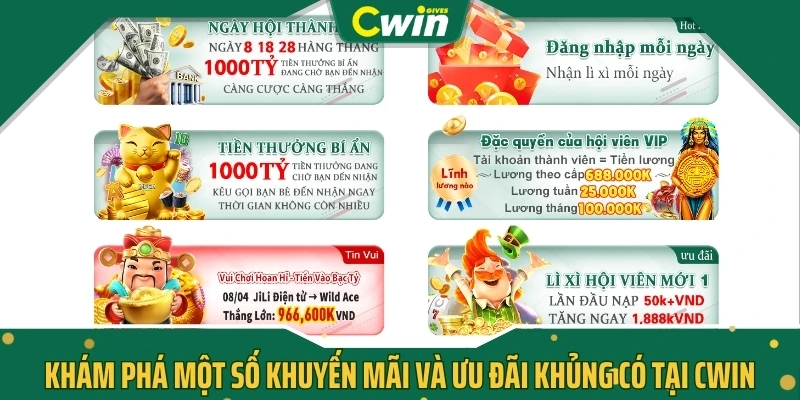 Khám phá một số khuyến mãi và ưu đãi khủng có tại CWIN